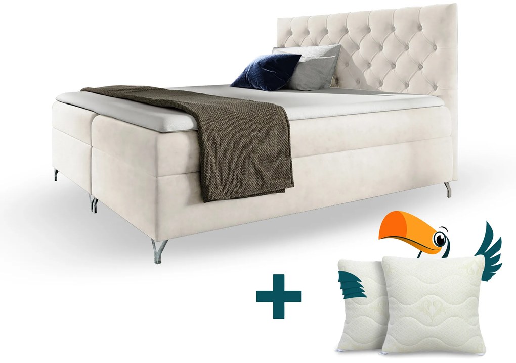 Wilsondo Čalúnená boxspring manželská posteľ Guliette s matracom - biela Rozmer: 160x200