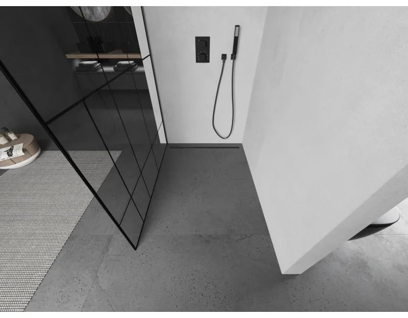 Mexen Kioto L, sprchová zástena Walk-In 80 x 200 cm, 8mm číre sklo čierny vzor, grafitový profil, 800-080-103-95-78