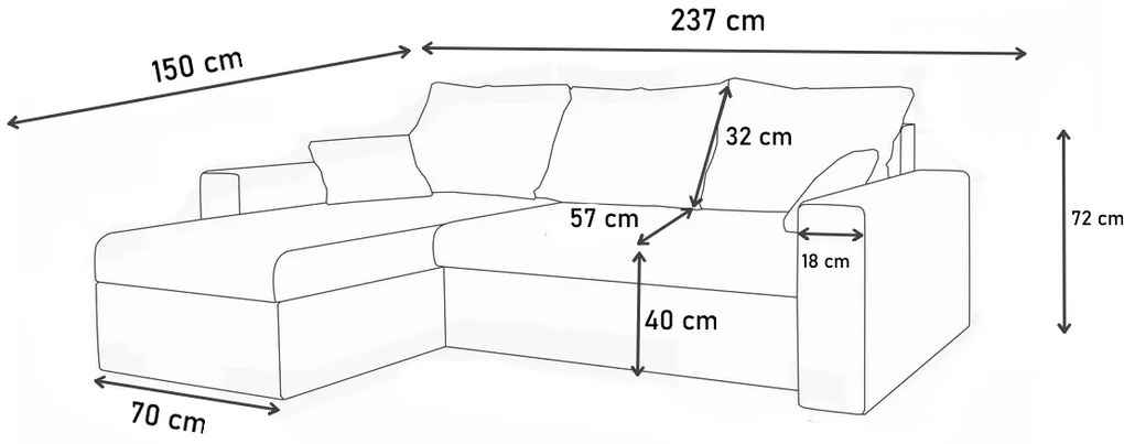 Rohová sedacia súprava OLIVIA, 237x150x72 cm, alova 10/alova 04 black (korpus)