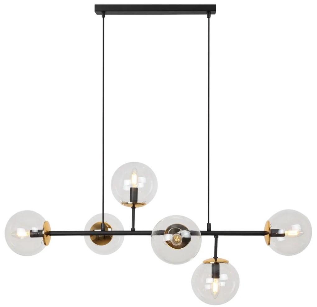 Závesné svietidlo Paris, 6x číre sklenené tienidlo, B/G