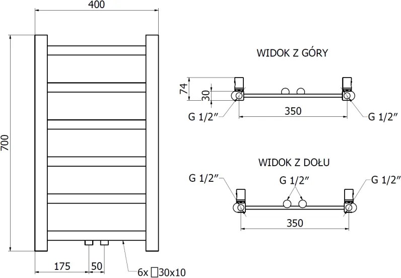 Mexen Bolt, vykurovacie teleso 700 x 400 mm, 165 W, spodné a stredové, antracitový, W126-0700-400-00-66