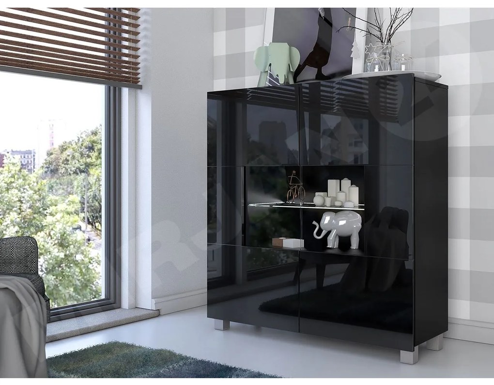 Komoda Bralani BR01, Farby: biela / biely lesk, Osvetlenie: osvetlenie LED biele