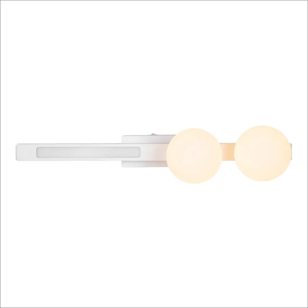Nástenné svietidlo Magnet2, 2x biele sklenené tienidlo + 1x LED 13W, w