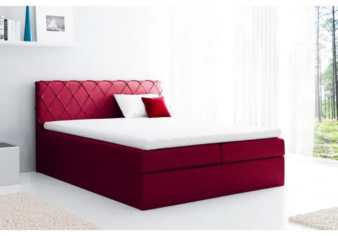 Pohodlná čalouněná postel Perez 200x200, červená + TOPPER