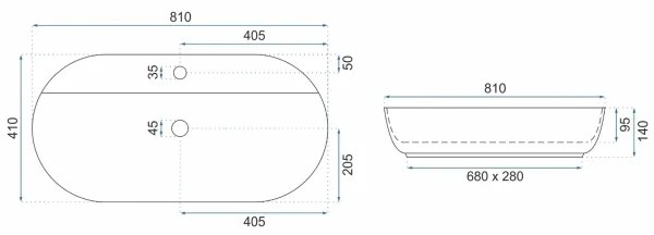 REA-U2541 - Umývadlo na dosku AURA 41x81 cm keramika/lesklá biela