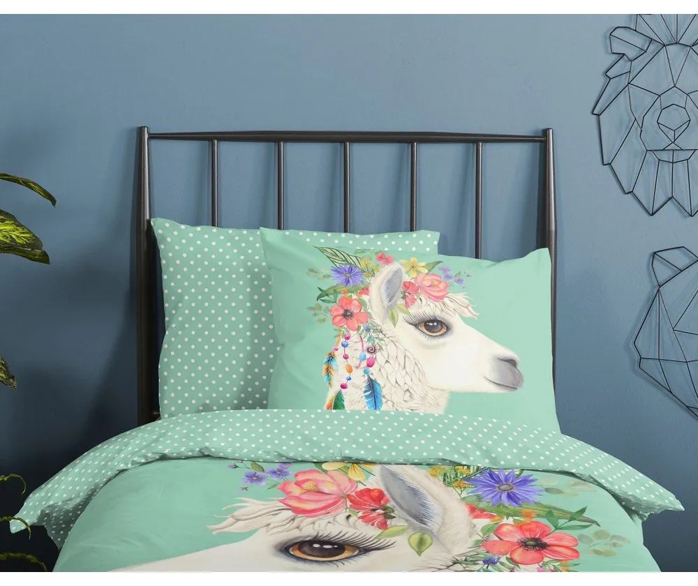 Bavlnené detské obliečky na jednolôžko/predĺžené v mentolovej farbe 140x220 cm Joey – Good Morning