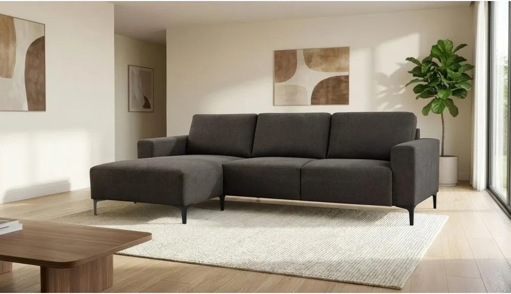 Antracitová ženilková rohová pohovka (ľavý roh/s leňoškou) Fabian – Scandic