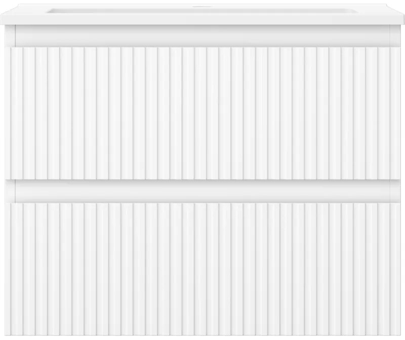 Mexen Rivel, kúpeľňová skrinka 60 cm s umývadlom Otis, 2 zásuvky, drážkovaná, biela matná, 91A20-06047-2-BFF01-W18M01