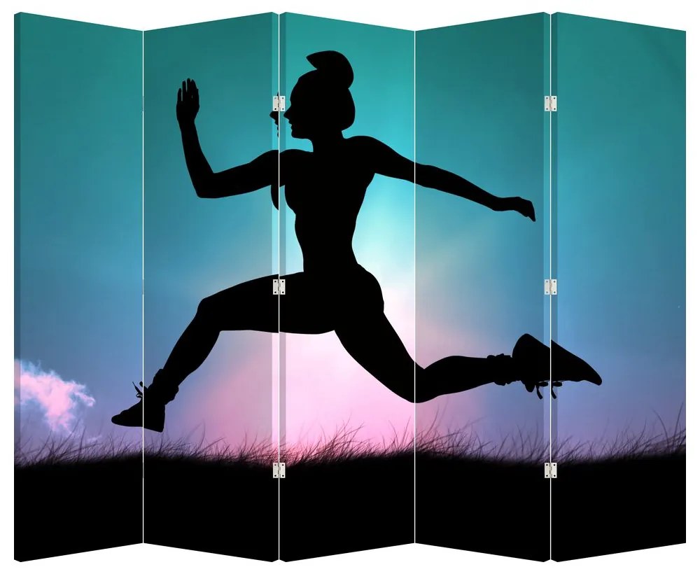 Paraván - Skákajúca silueta ženy (210x170 cm)