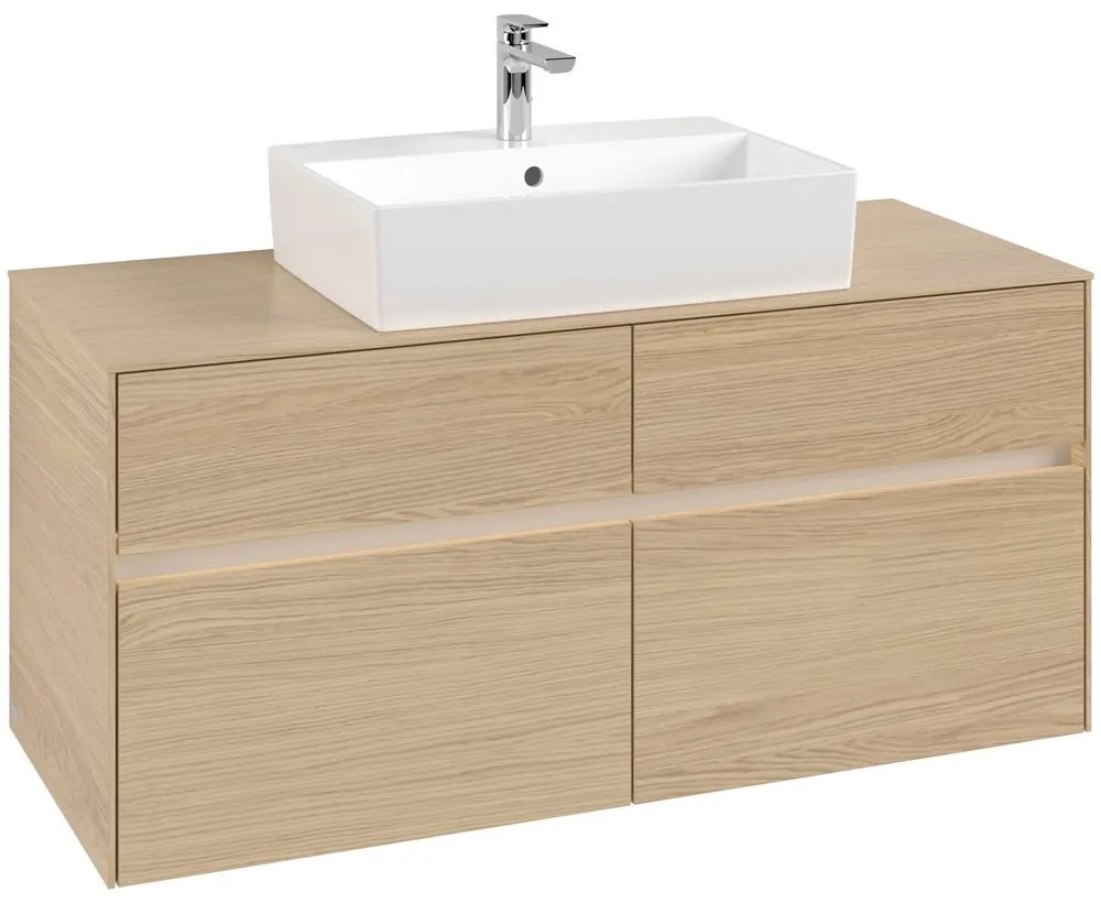 VILLEROY &amp; BOCH Collaro závesná skrinka pod umývadlo na dosku (umývadlo v strede), 4 zásuvky, s LED osvetlením, 1200 x 500 x 548 mm, Nordic Oak, C128B0VJ