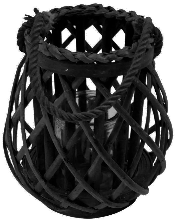 Čierna ratanová oválna lampáš Black Diamond 20cm - v priemere 19 * 20cm