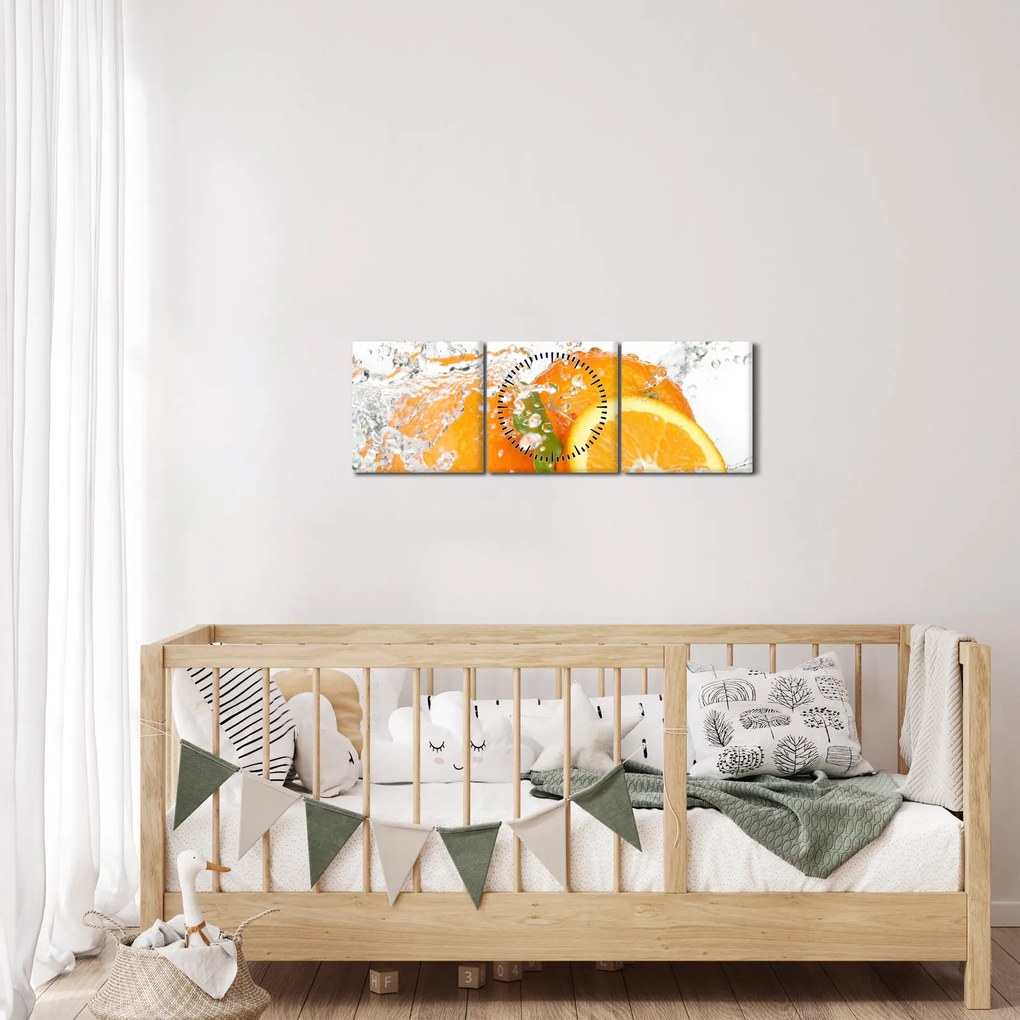 Obraz - Šťavnaté pomaranče (s hodinami) (90x30 cm)