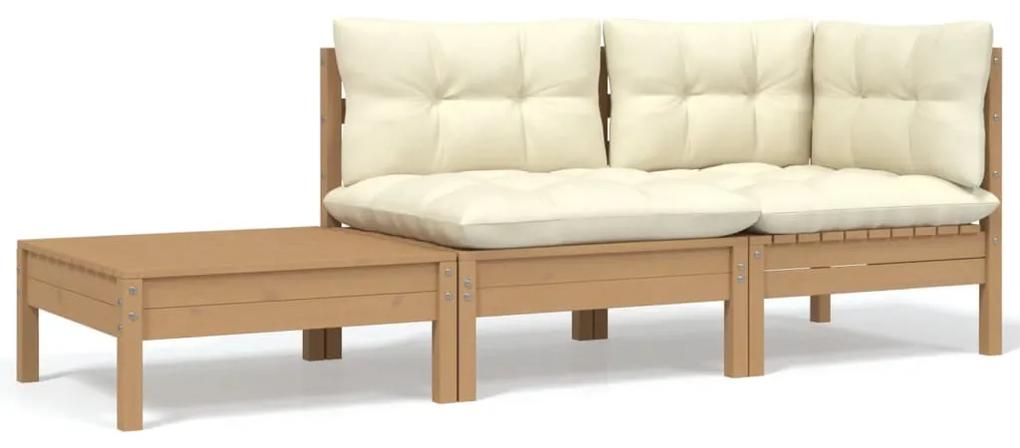 3-dielna záhradná sedacia súprava a krémové podložky borovicové drevo
