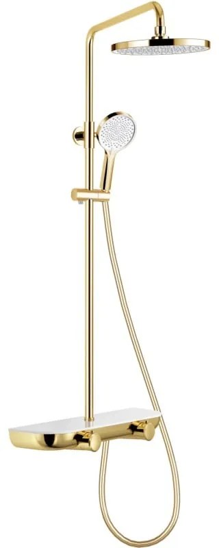 Mexen Axis, sprchová súprava so sklenenou poličkou, zlatá lesklá-biela, 78112-25