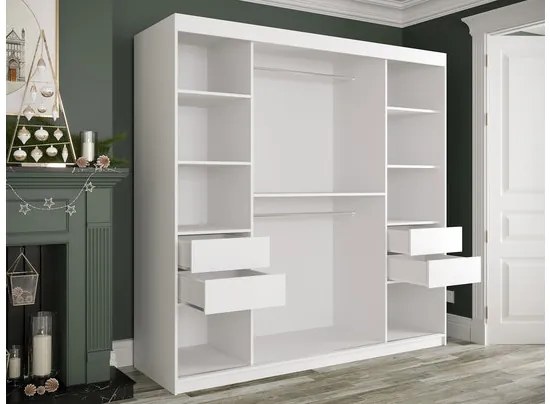 Moderná šatníková skriňa Nonnus 200 T1, zásuvka: áno, Farby: čierna matná / biela mramor