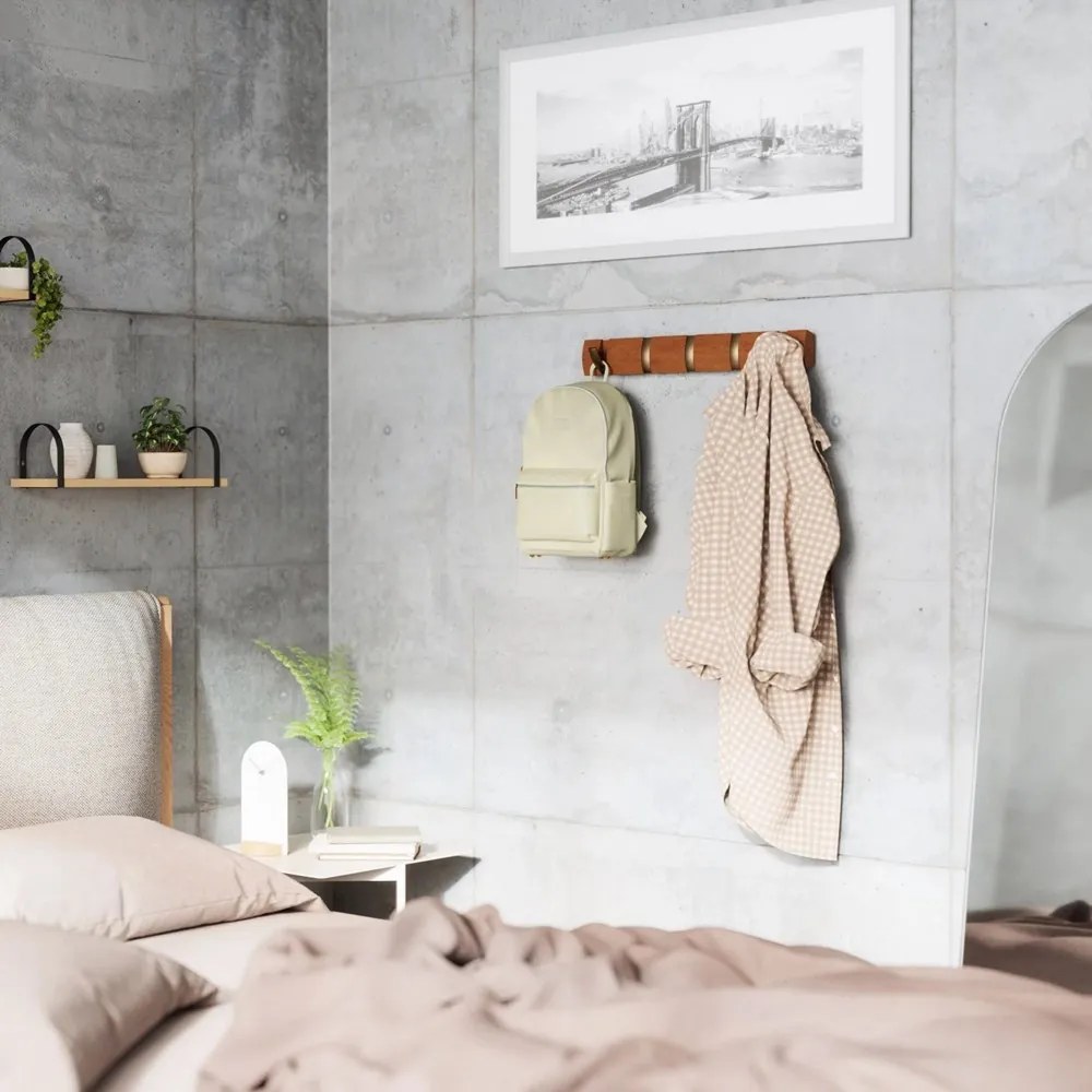 Umbra Vešiak na stenu FLIP 5 háčikov light walnut, warm gold