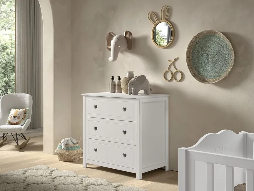 Komoda Amori z masívu a MDF borovica biela 90cm