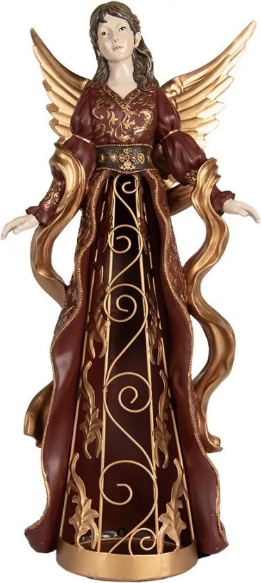 Vínovo-zlatá dekorácia anjel so zdobením Angel - 20*15*45 cm