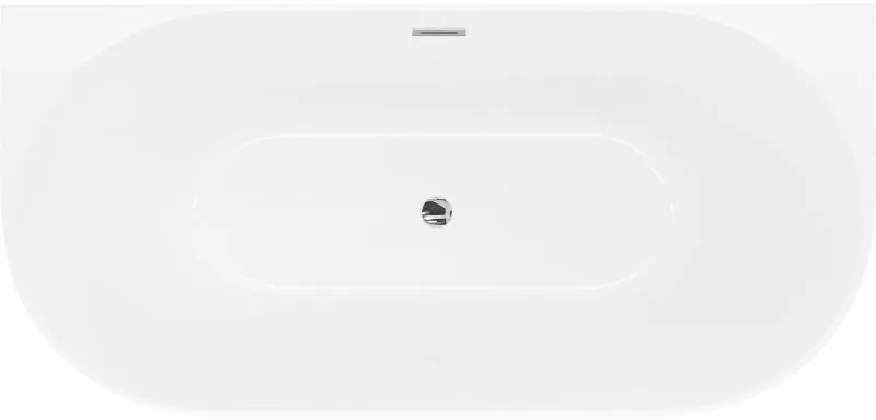 Mexen Oval Slim, voľne stojaca vaňa ku stene 170 x 80 cm, biela lesklá, chrómový prepad, 52661708000-01
