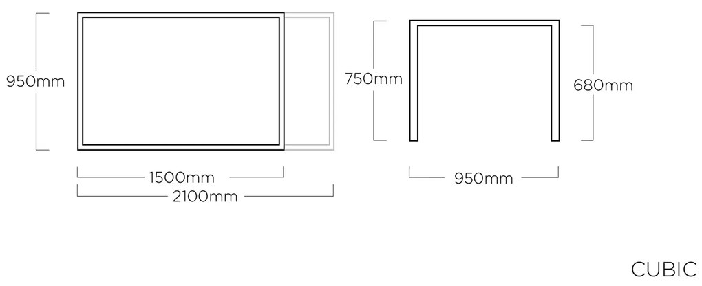Cubic HPL rozťahovací stôl antracit 150-210 cm