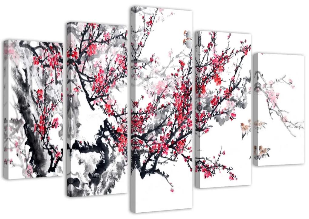 Obraz na plátně pětidílný Japonský třešňový květ - 150x100 cm