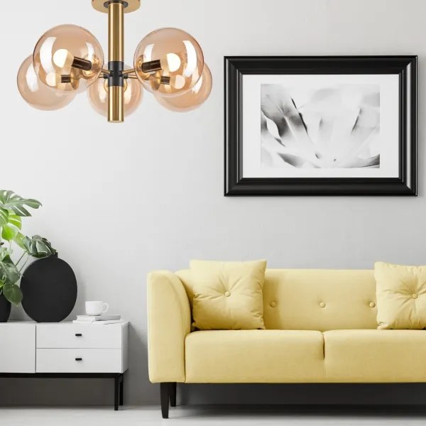 Luster na tyči ROLLO 5xE14/5W/230V zlatá/dymová béžová