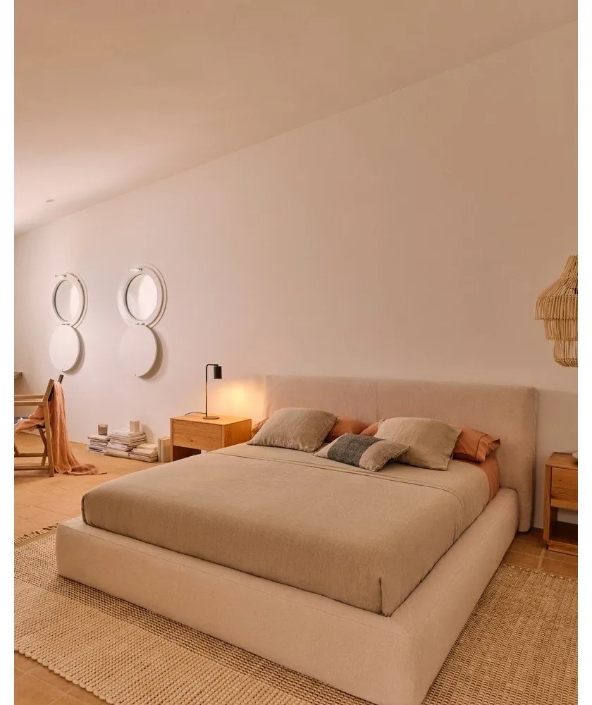 Béžová čalúnená jednolôžková posteľ bez roštu 90x200 cm Blok – Kave Home