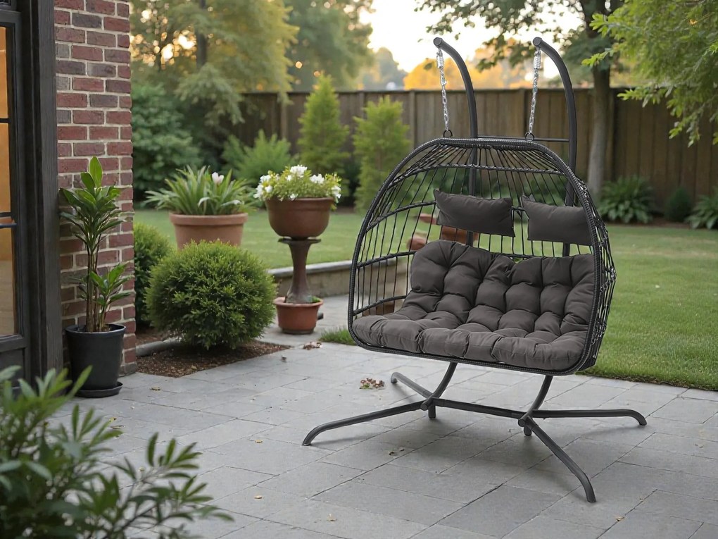 Závesné hojdacie dvojkreslo CUBA čierne - sivé vankúše