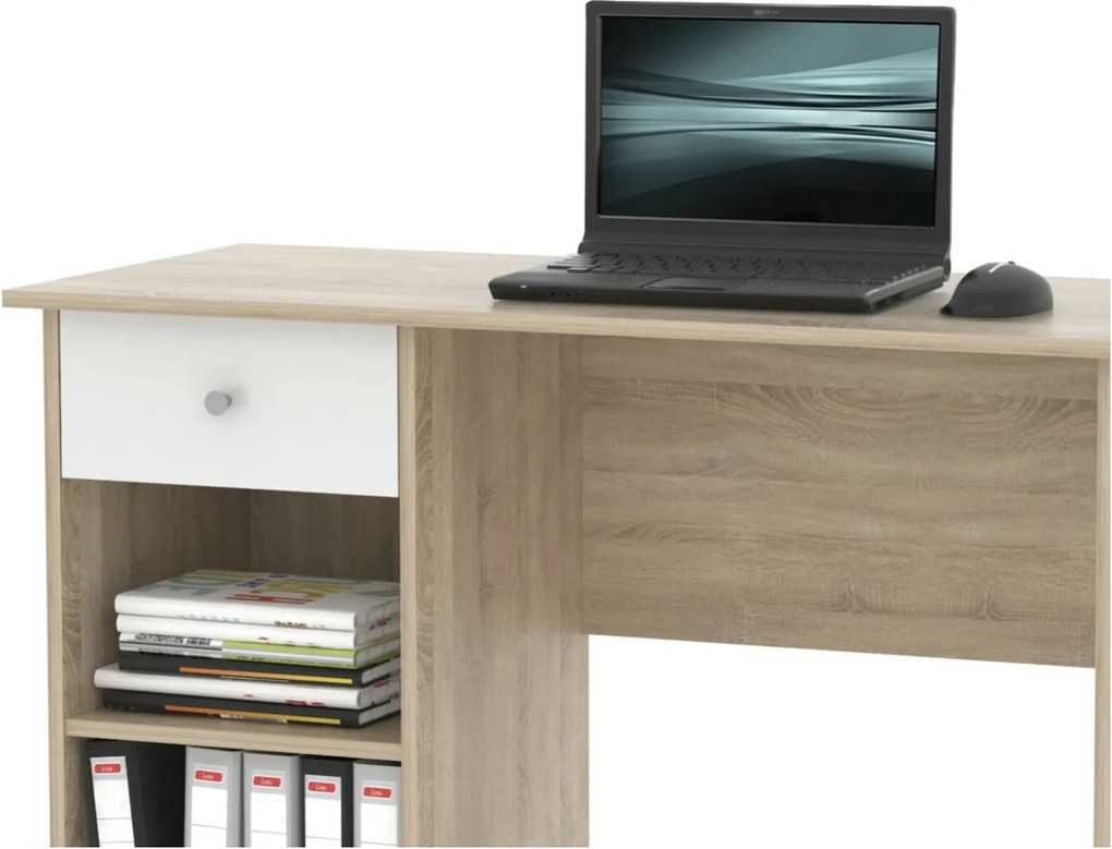 Sconto Písací stôl KURT dub sonoma/biela