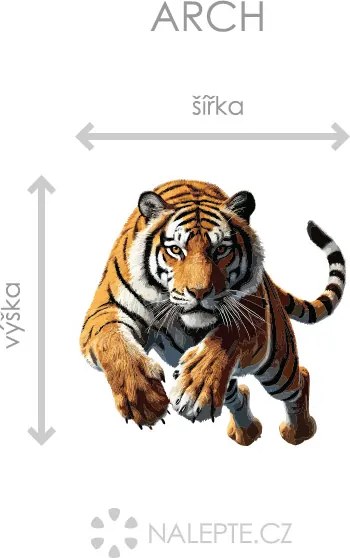 Tiger v skoku textilní prelepiteľná nálepka na stenu hárok 45 x 45 cm