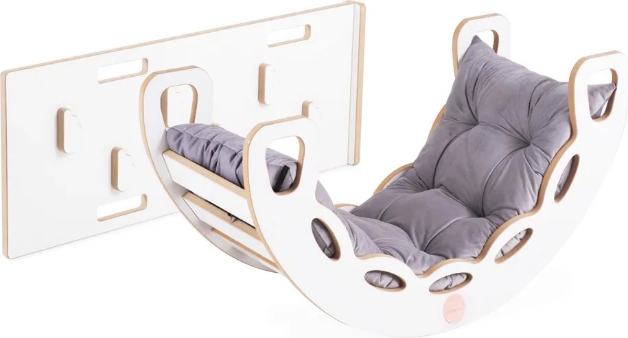 Multifunkčná detská súprava 4v1 – hojdačka, šmykľavka a vankúš sivá