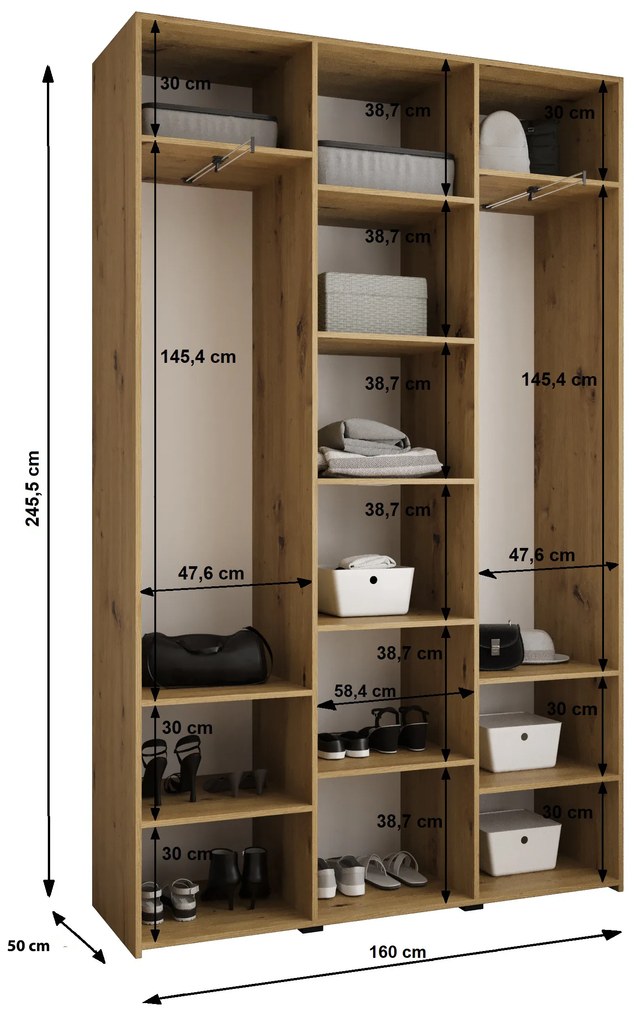Šatníková skriňa 160 cm Carmela 50-3 (biela + zlatá). Akcia -21%. Vlastná spoľahlivá doprava až k Vám domov. 1126790