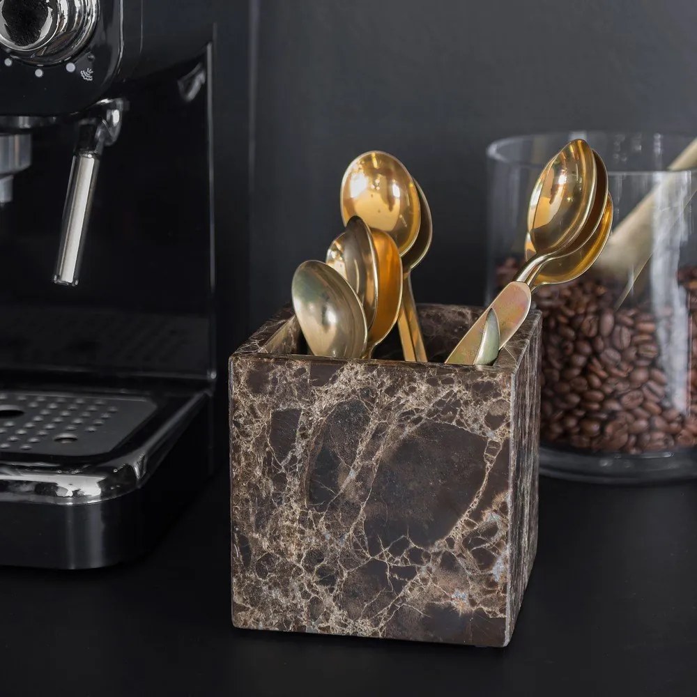 Tmavohnedý mramorový kúpeľňový organizér na vatové tampony Marble – Mette Ditmer Denmark