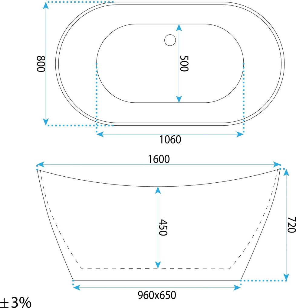 Rea, Voľne stojaca vaňa REA FERRANO 160 cm, KPL-W7150