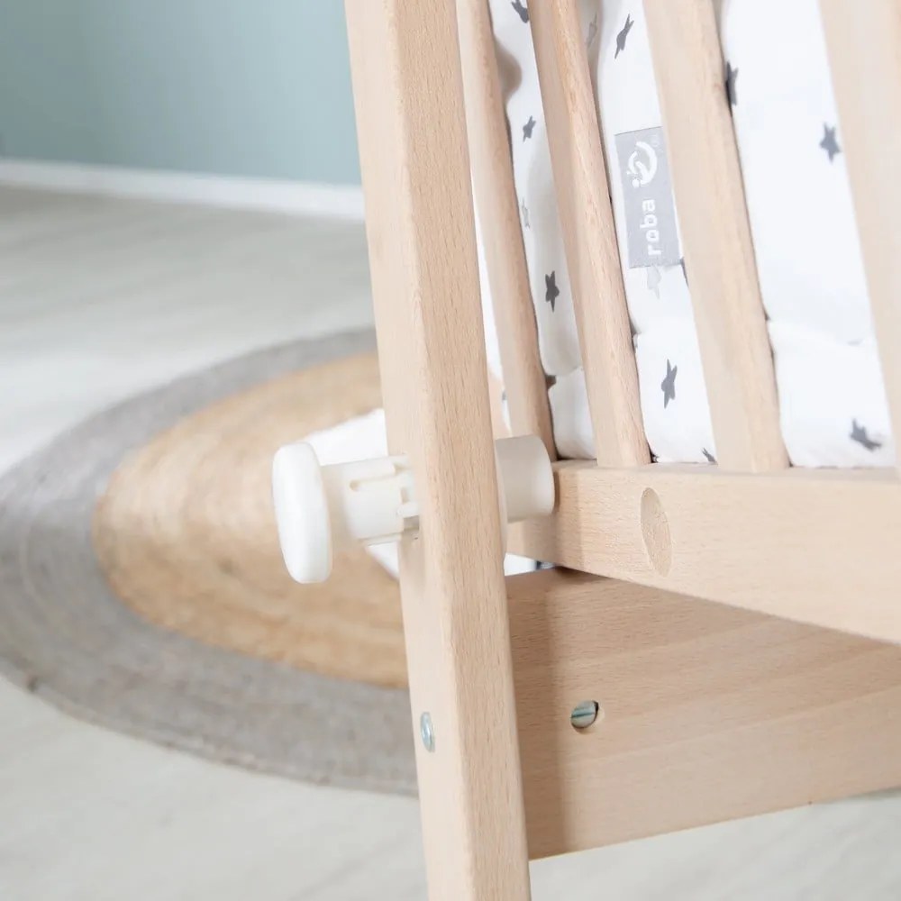 Kolíska z bukového dreva na kolieskach/s baldachýnom 40x90 cm v prírodnej farbe – Roba