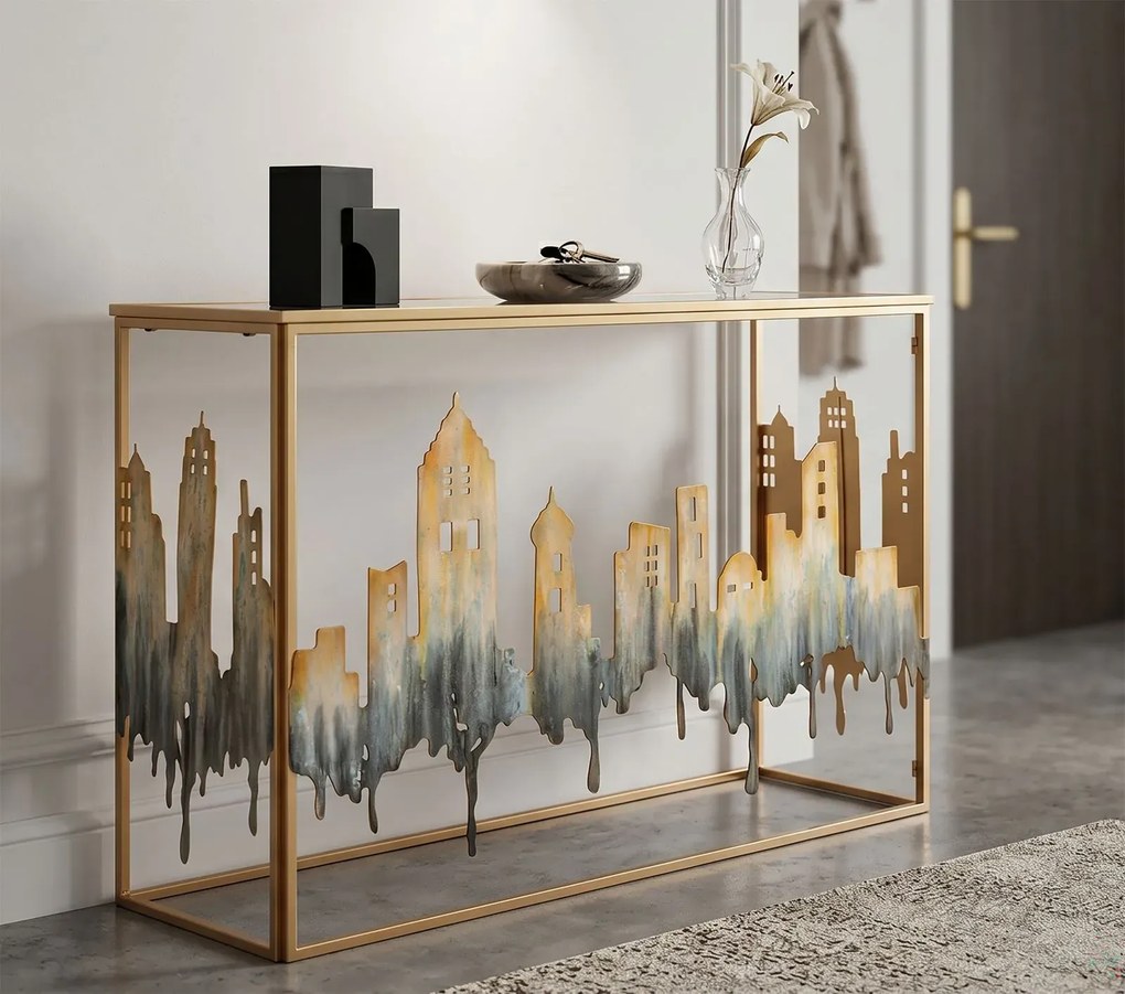 Konzolový stolík City 110 cm zlatý/viacfarebný