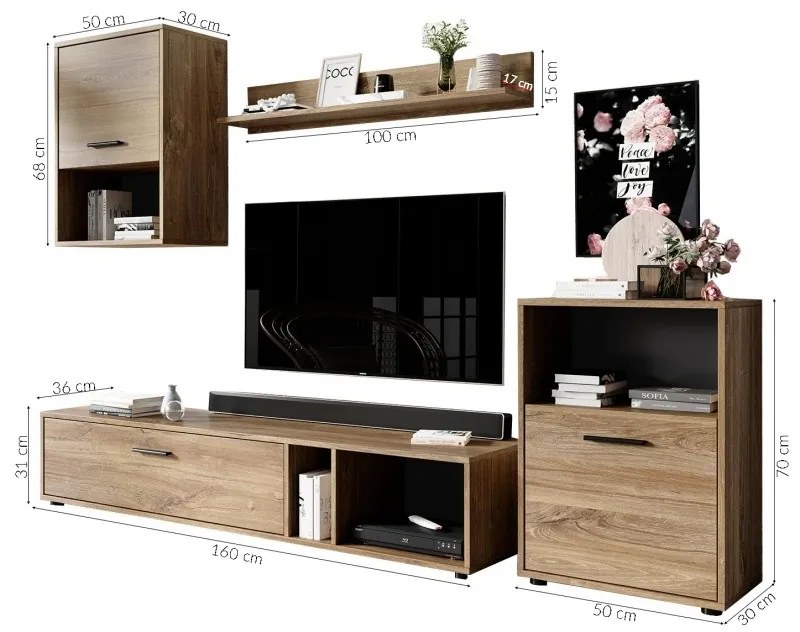 Laski Obývacia stena Halo dub