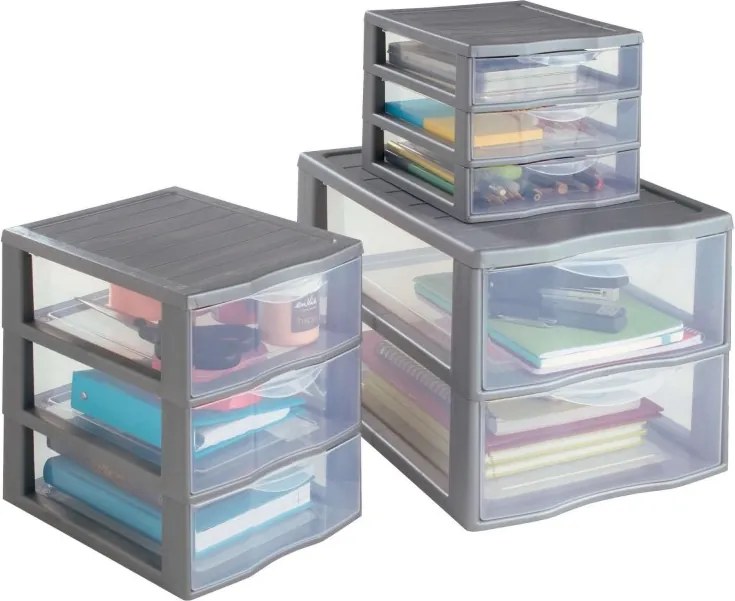SUNDIS 2. akosť - Úložný box s 3 zásuvkami, antracit, OFFICEMIX A4 3A
