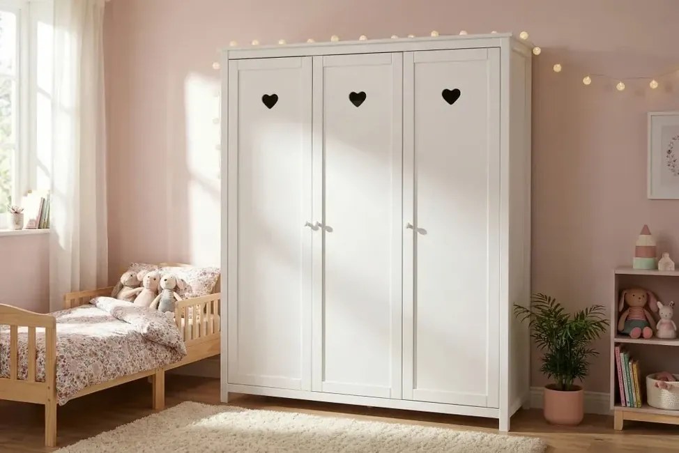 Trojdverová šatníková skriňa Amori Biela romantická 159 cm