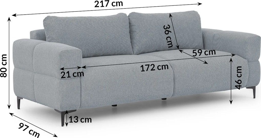 POHOVKA FLEUR 3 MIESTNÁ ŠEDÁ 217 cm