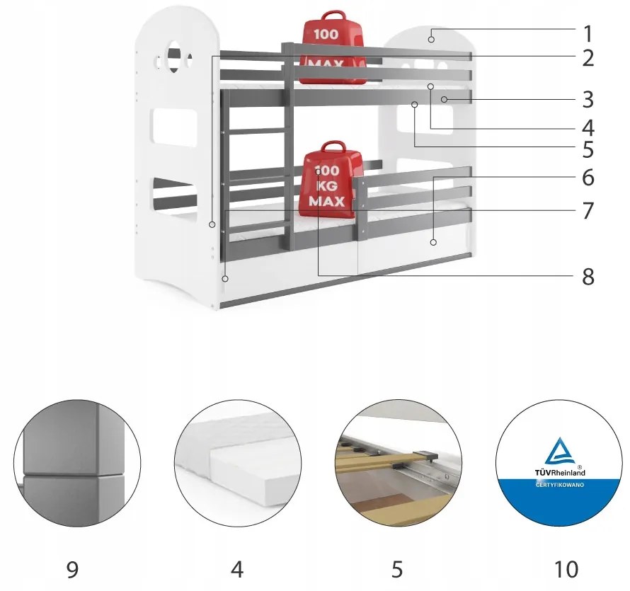 Interbeds Poschodová posteľ DOMINIK 163cmx86cm - bielo ružová