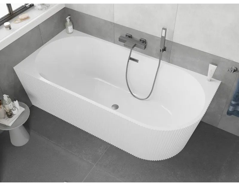 Mexen Silo, rohová voľne stojaca ryhovaná vaňa, ľavá, 170 x 80 cm, biela lesklá, brúsený grafit prepad, 52891708000L-66