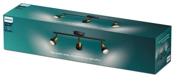 Philips - Bodové svietidlo CONDUIT 3xGU10/5W/230V čierna/mosadz