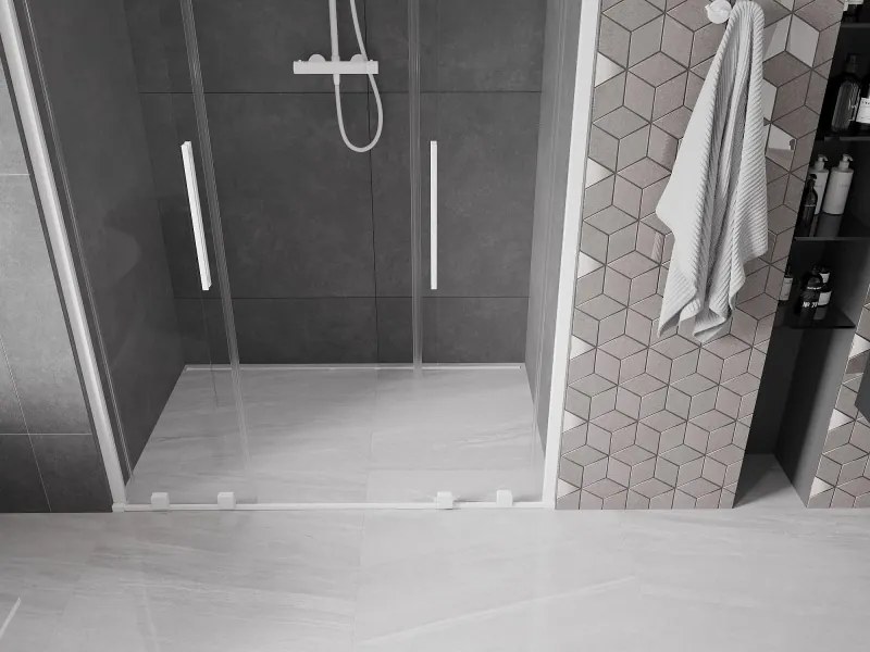 Mexen Velar L Duo, posuvné sprchové dvere do otvoru 160 cm, 8mm číre sklo, biela matná, 871-160-003-02-20