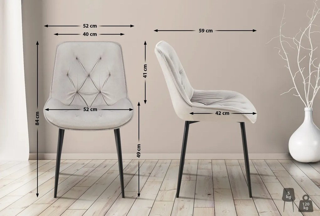 Jedálenská stolička Wallace - zamat - Sivá