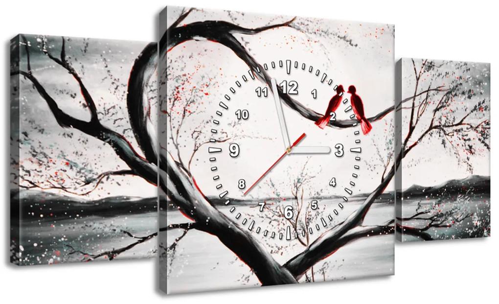 Gario Obraz s hodinami Vtáčia láska - 3 dielny Rozmery: 80 x 40 cm