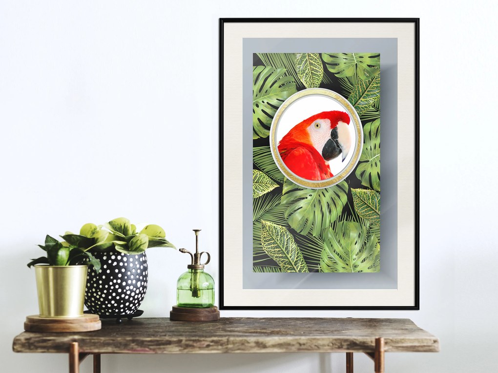 Artgeist Plagát - Parrot In The Jungle [Poster] Veľkosť: 40x60, Verzia: Čierny rám s passe-partout