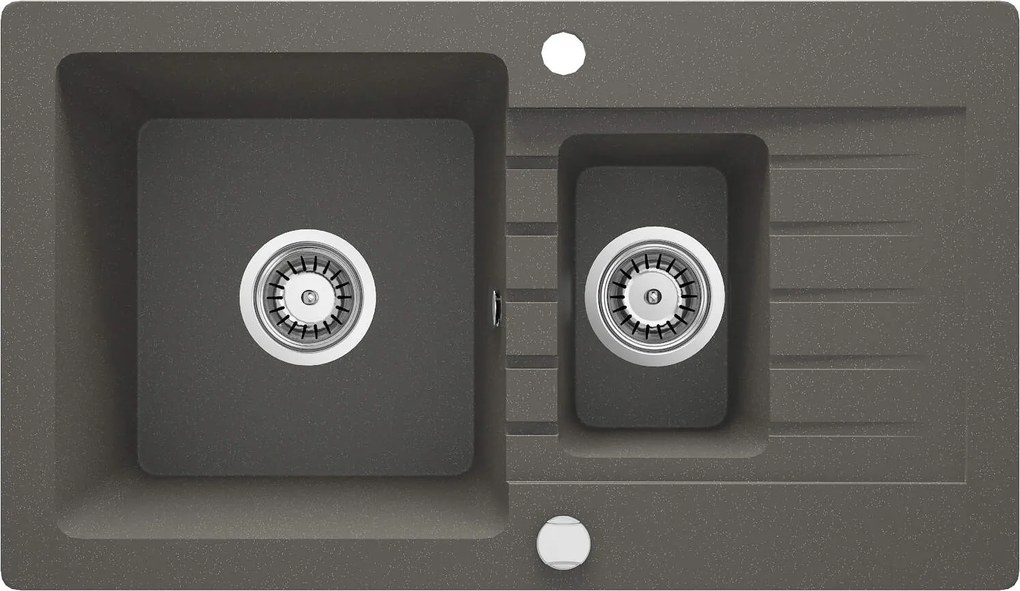Deante Zorba, granitový drez 760x440x164 mm Z/O, 3,5" + priestorovo úsporný sifón, 1,5-komorový, antracitová metalíza, DEA-ZQZ_T513