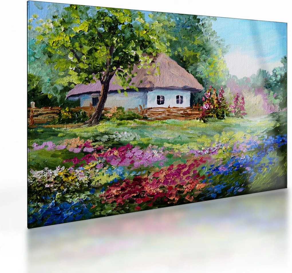 Sklenený obraz - Chalupa (70x50 cm)