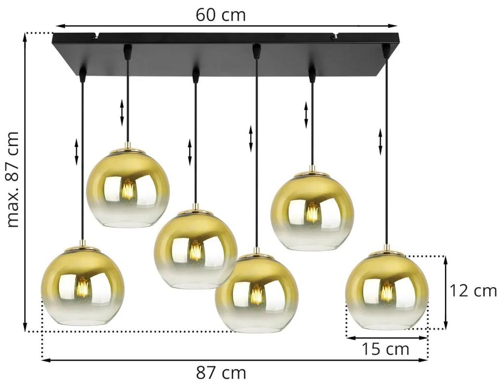 Závesné svietidlo Bergen gold, 6x zlaté/transparentné sklenené tienidlo (fi 15cm)